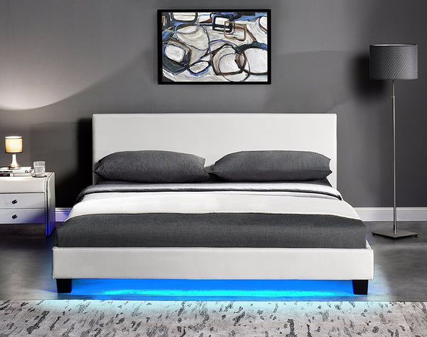 URSA White PU Leather Bed Frame with LED on Footend daal s home