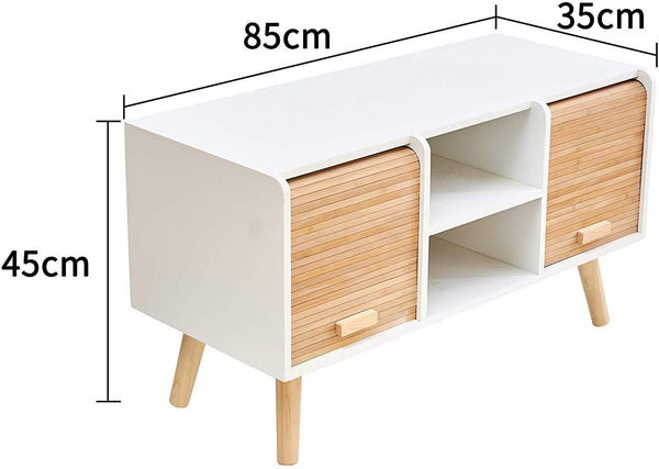 TAKE 2 Door Cabinet TV Stand Sideboard with Slatted Bamboo Sliding