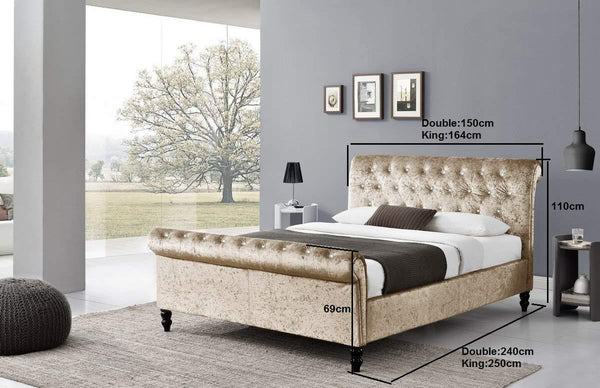 Cream crushed velvet sleigh bed deals