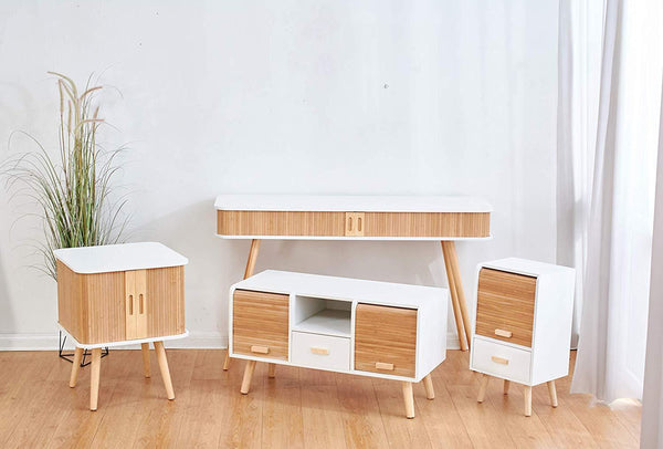 TAKE 2 Door Cabinet TV Stand Sideboard with Slatted Bamboo Sliding