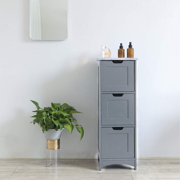 Free Standing Wooden 3 Drawer Bathroom Cabinet Storage Cupboard Unit Grey