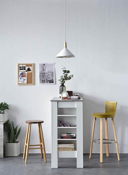 BARUM White Bar Table with Grey Concrete Effect Top 4 Layer