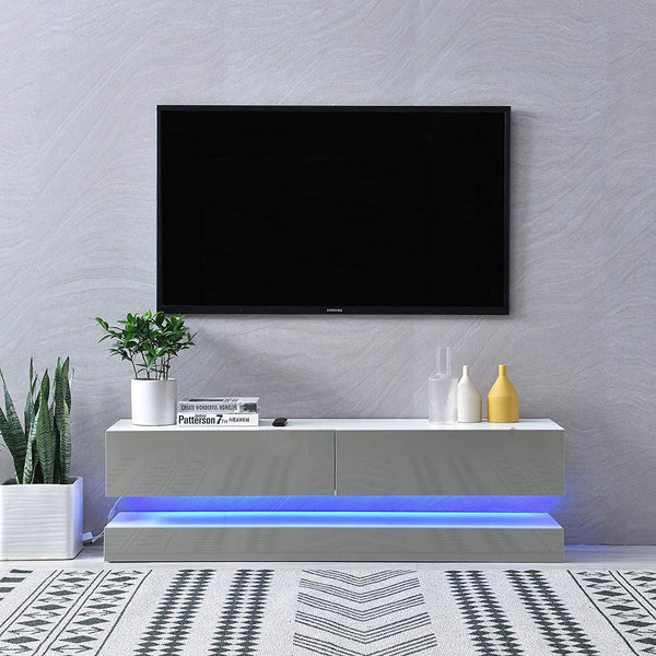 MELDAL LED High Gloss TV Stand TV Unit Cabinet Grey 138 cm