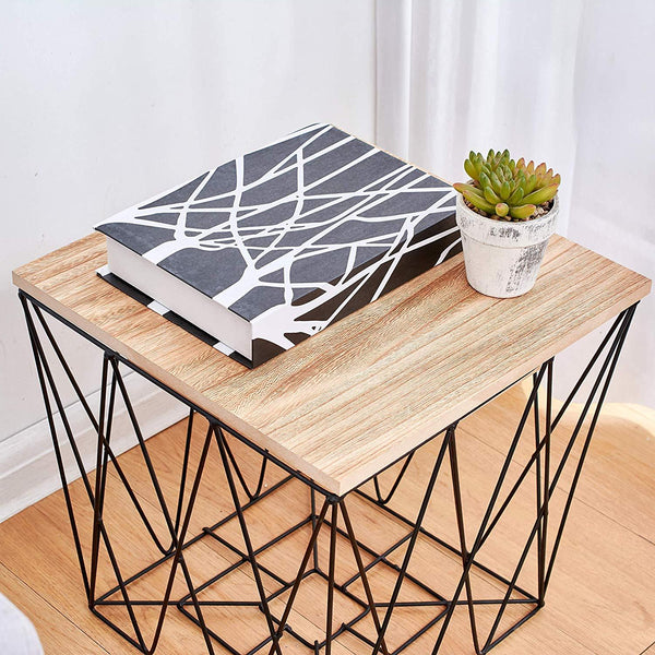 KORAM Basket Side Table Geometric Wire Frame End Table Square