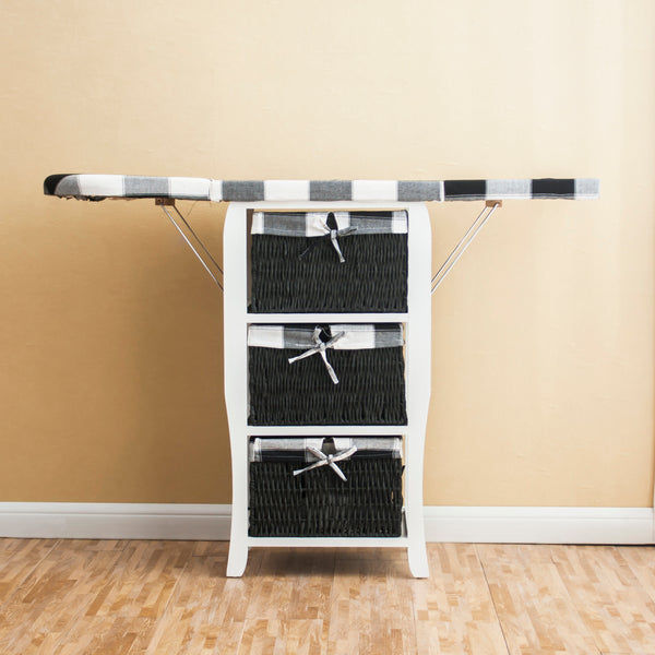 Folding Ironing Board Centre with Storage Baskets Chest of Drawers