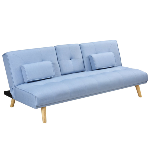 ACRUX 3 Seater Sofa Bed with Cup Holders Cushions Light Blue Fabric