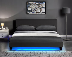 black upholstered bedstead bed frame PU leather bedroom furniture LED