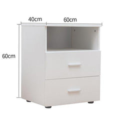 2-Drawer White Wood Bedside Cabinet with Shelf