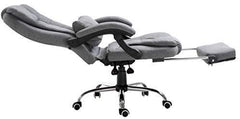 Executive Reclining Computer Desk Chair with Footrest, Headrest and Lumbar Cushion Support Furniture Grey Fabric