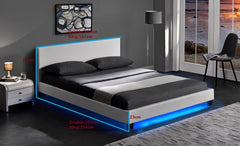 white upholstered bedstead bed frame PU leather bedroom furniture LED