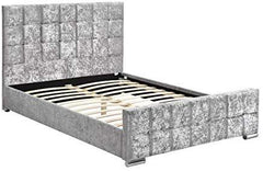 Cherry Tree Furniture Crushed Velvet Upholstered Bed Frame Bedstead 5FT King, Silver 