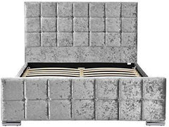 Cherry Tree Furniture Luxurious Crushed Velvet Upholstered Bed Frame Bedstead 4FT6 Double, Silver 