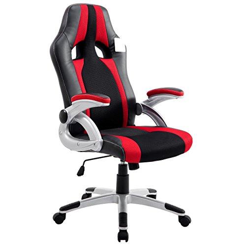 CTF High Back PU Leather & Fabric Racing Gaming Swivel Chair with Adjustable Armrests, Red