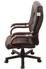 Luxury Wooden Frame Extra Padded Desk Computer Office Chair in Dark Brown