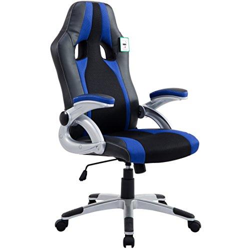 CTF High Back PU Leather & Fabric Racing Gaming Swivel Chair with Adjustable Armrests, Blue