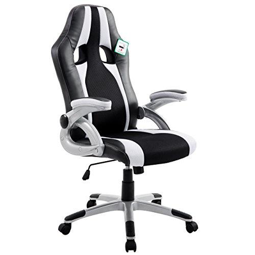 CTF High Back PU Leather & Fabric Racing Gaming Swivel Chair with Adjustable Armrests, White