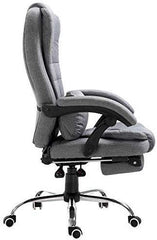 Executive Reclining Computer Desk Chair with Footrest, Headrest and Lumbar Cushion Support Furniture Grey Fabric