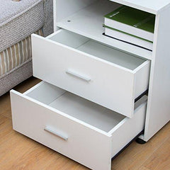 2-Drawer White Wood Bedside Cabinet with Shelf