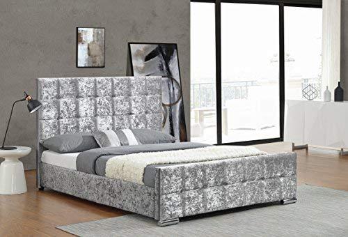 Cherry Tree Furniture Crushed Velvet Upholstered Bed Frame Bedstead 5FT King, Silver 