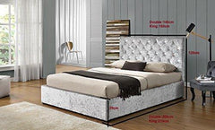 AQUILA Crushed Velvet Upholstered Bed Frame with Diamante Headboard, Silver