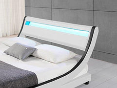 HEKA Designer LED Light Headboard Faux Leather Upholstered Bed Frame