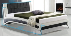 LEPUS Modern PU Leather Upholstered Bed with Waffled Headboard & Chrome Feet, Black & White