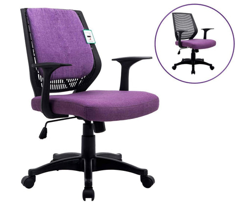 Fabric Medium Mesh Back Desk Office Swivel Chair with Removable Back Cushion, Purple