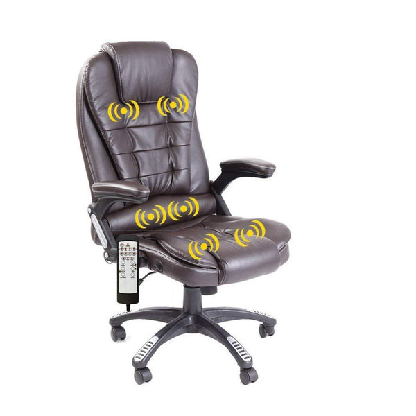 Executive Recline Padded Swivel Office Chair with Vibrating Massage Function, Brown