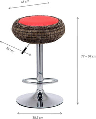 Cherry Tree Furniture Set of 2 Rattan Wicker Red PU Leather High Bar Stools Kitchen Stools