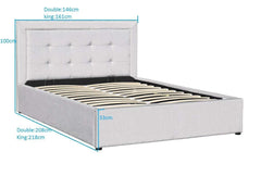 PAVO Ottoman Storage Bed Frame with Gaslift Storage, Light Grey Fabric