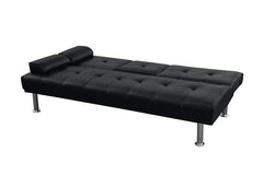 ACRUX 3-Seater Sofa Bed with Cup Holders & Cushions, Black PU