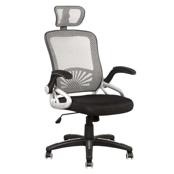 Mesh High Back Extra Padded Swivel Office Chair with Head Support & Adjustable Arms, Grey