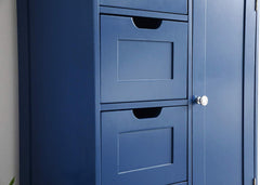 Free Standing Wooden Bathroom Cabinet with 1-Door Cupboard and 4-Drawer & Marble Effect Top (Blue)