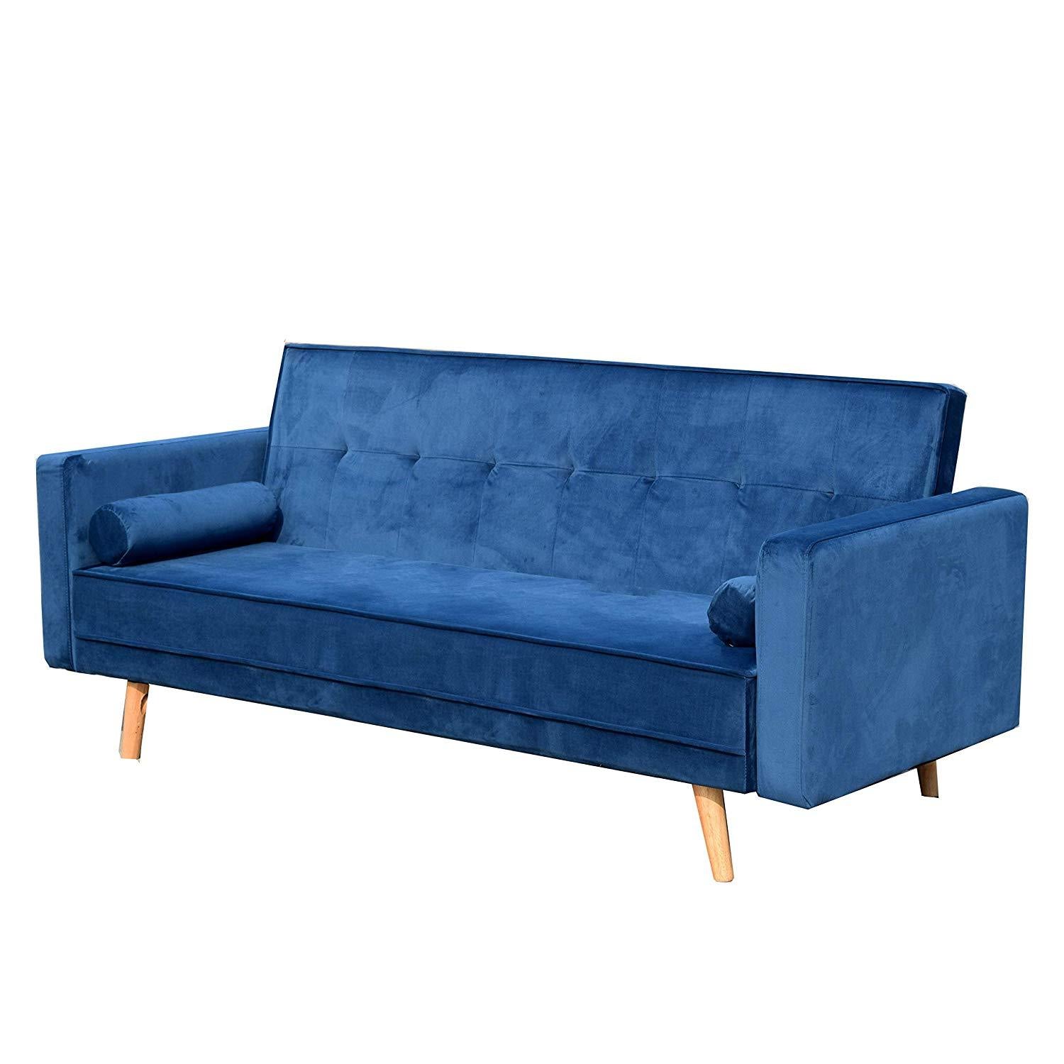 NORA 3-Seater Fabric Sofa Bed Sleeper Sofa with Cushions, Navy Blue Velvet