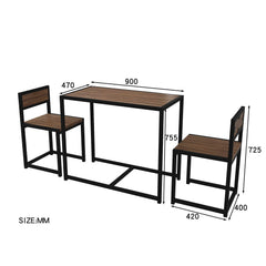 CLIVE 3-Piece Dining Table & Chairs Set in Walnut Colour with Black Steel Frame