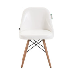 CTF Retro Modern PU Leather Padded Dining Chair Pair with Solid Legs, White