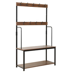 CLIVE Walnut Colour Black Steel Frame Coat Stand with 2 Shelves