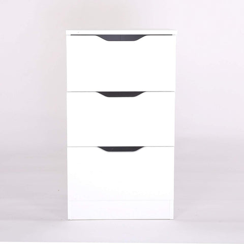 3-Drawer White Wood Bedside Table Cabinet, Chest of 3 Drawers
