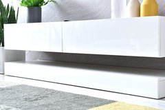 Cherry Tree Furniture MELDAL LED High Gloss TV Stand, TV Unit Cabinet for TV Size up to 55"White, 138 cm