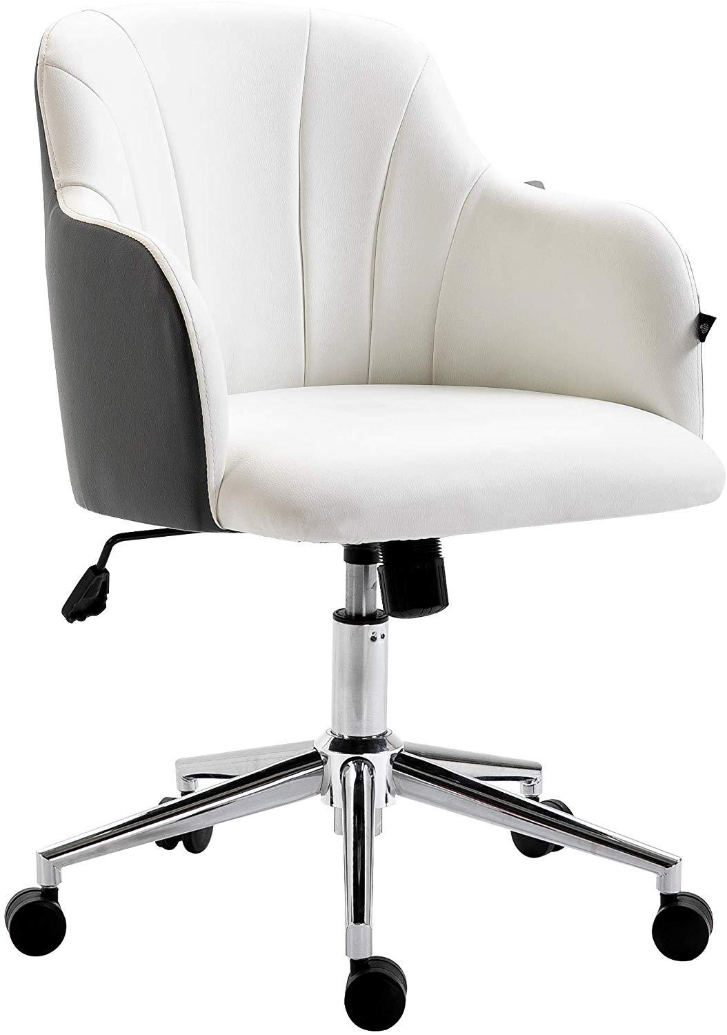 White Dark Grey PU Leather Desk Chair Swivel Office Chair