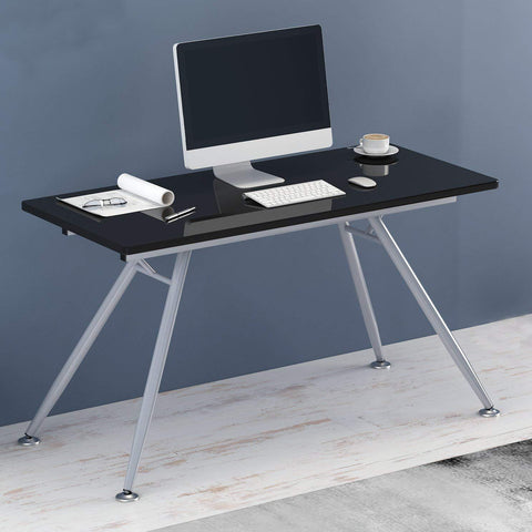 Modern Design 135 x 60 cm Glass Top Desk with Steel Frame, Black