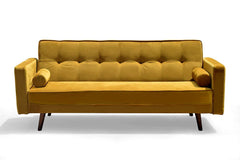 NORA 3-Seater Fabric Sofa Bed Sleeper Sofa with Cushions, Mustard Yellow Velvet