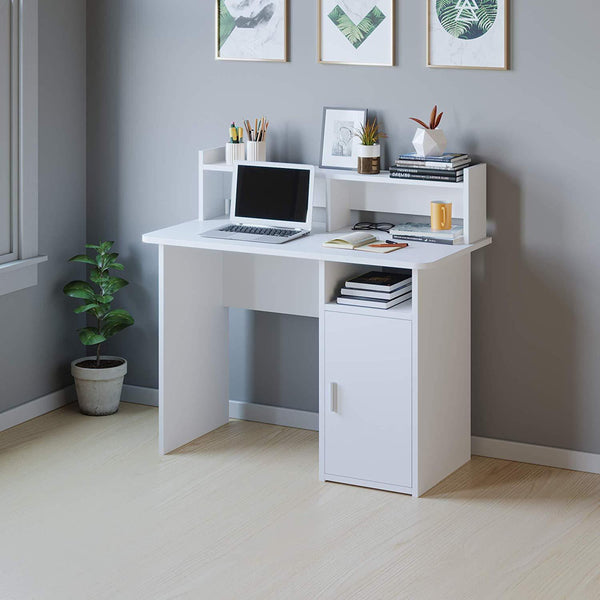 Cherry Tree Furniture Computer Desk, Computer Workstation with Cupboard and Shelf LD-956A White
