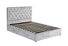 AQUILA Crushed Velvet Upholstered Bed Frame with Diamante Headboard, Silver