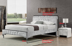 CHARA Diamante Headboard Luxury Crushed Velvet Bed Bed Frame, Silver