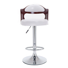 Wooden Stool White Faux Leather Chrome Base Swivel Bar Stool MB-210 in Pair