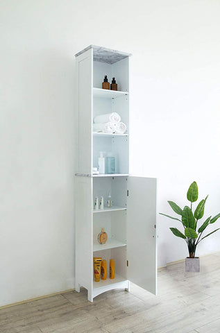 Tallboy Free Standing Bathroom Cabinet Tall Storage Unit Cupboard (White)