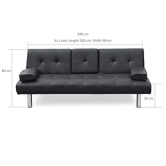 ACRUX 3-Seater Sofa Bed with Cup Holders & Cushions, Dark Grey PU