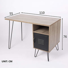 STELLA Wood Computer Desk Writing Desk with Steel Legs & Built-in Cupboard