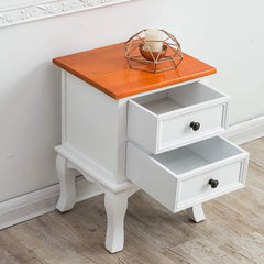 Wood Bedside Table 2-Drawer Cabinet, Two-Toned Finish